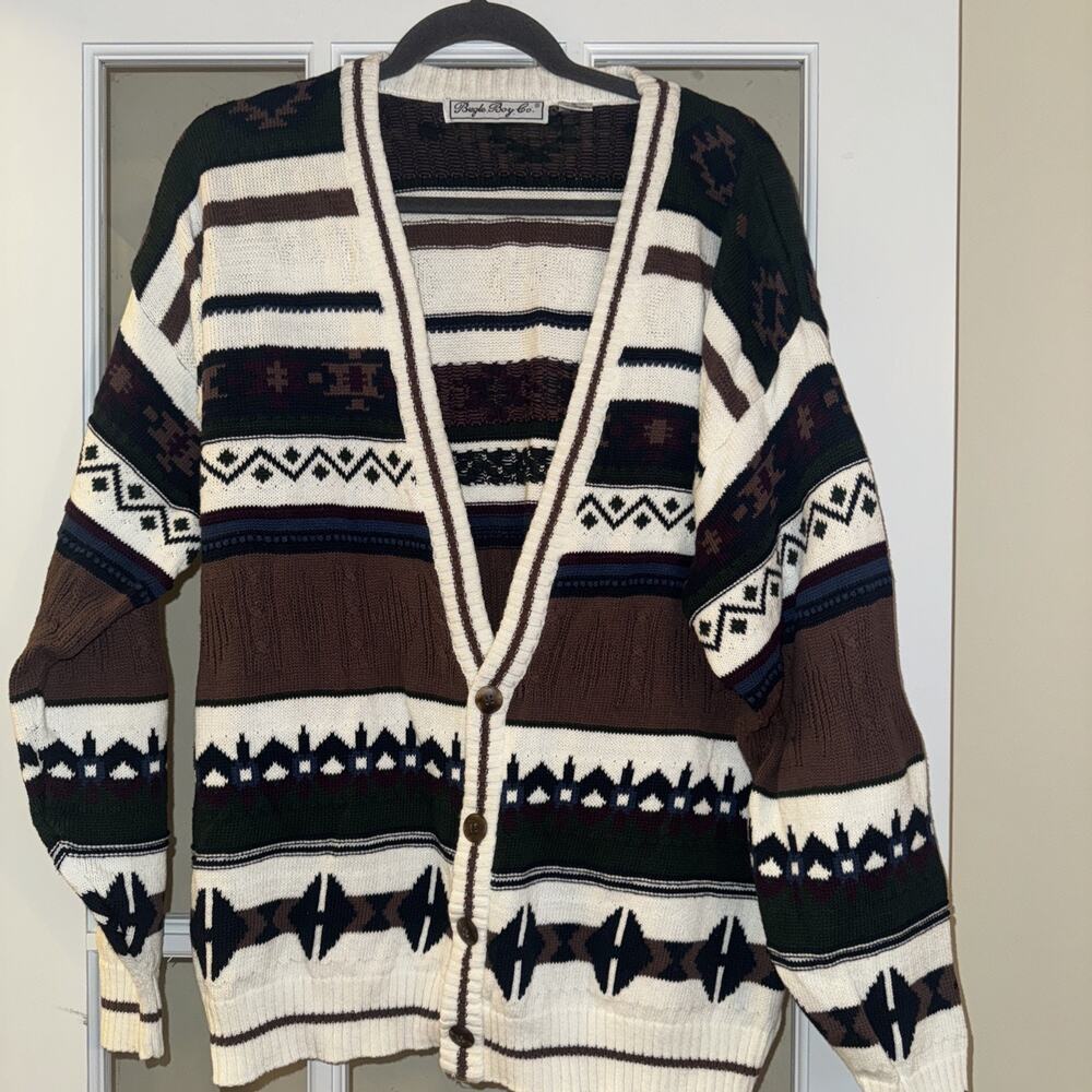 Vintage Grandpa Cardigan Bugle Boy Sweater Mens XL 90s Casual